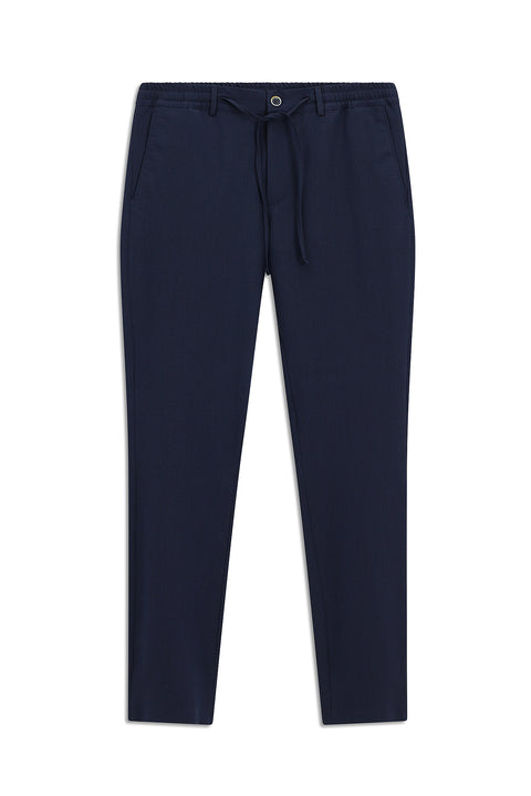 Lacivert 7 Drop Super Slim Fit Eksra Dar Kesim Beli İpli Gofre Likralı Klasik Kumaş Pantolon
