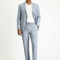 Açık Mavi 7 Drop Super Slim Fit Eksra Dar Kesim Beli İpli Gofre Likralı Klasik Kumaş Pantolon