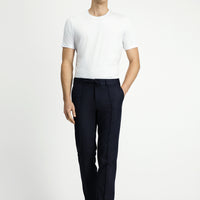 Koyu Lacivert Slim Fit Dar Kesim Nervürlü Beli İpli Klasik Kumaş Pantolon