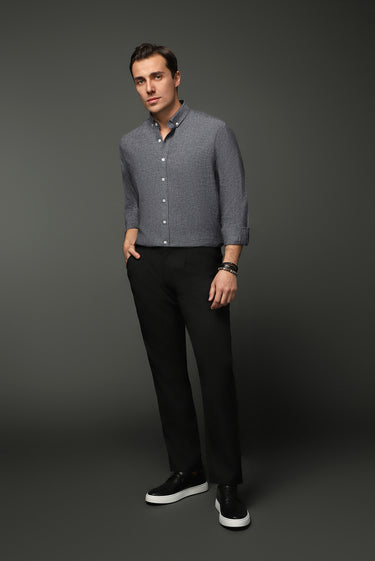 Siyah Regular Fit Tokalı Pileli Klasik Kumaş Pantolon