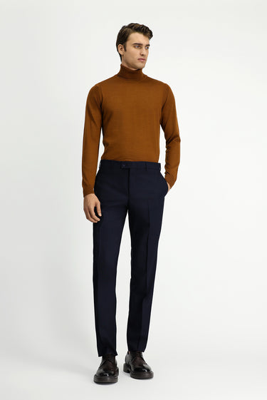 Koyu Lacivert Relaxed Fit Rahat Kesim Yünlü Klasik Kumaş Pantolon