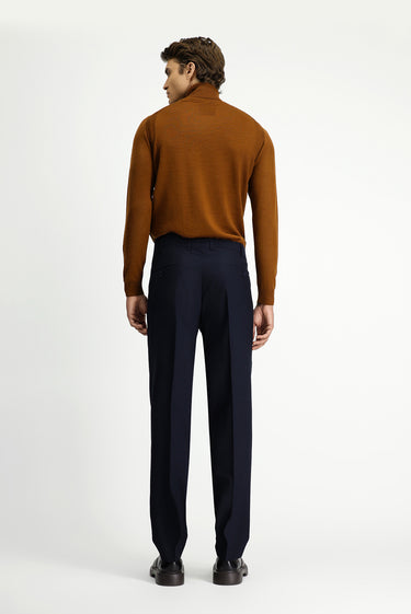Koyu Lacivert Relaxed Fit Rahat Kesim Yünlü Klasik Kumaş Pantolon