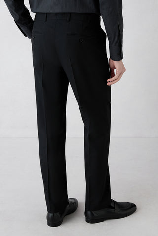 Siyah 7 Drop Slim Fit Dar Kesim Yünlü Klasik Kumaş Pantolon