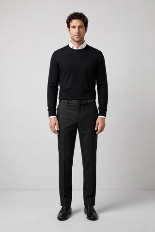Koyu Füme 4 Drop Relaxed Fit Rahat Kesim Yünlü Klasik Kumaş Pantolon