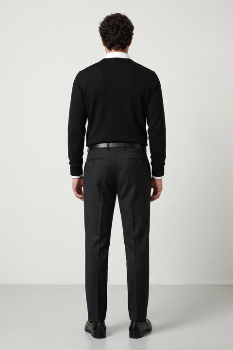 Dark Gray 7 Drop Slim Fit Narrow Cut Classic Wool Fabric Trousers