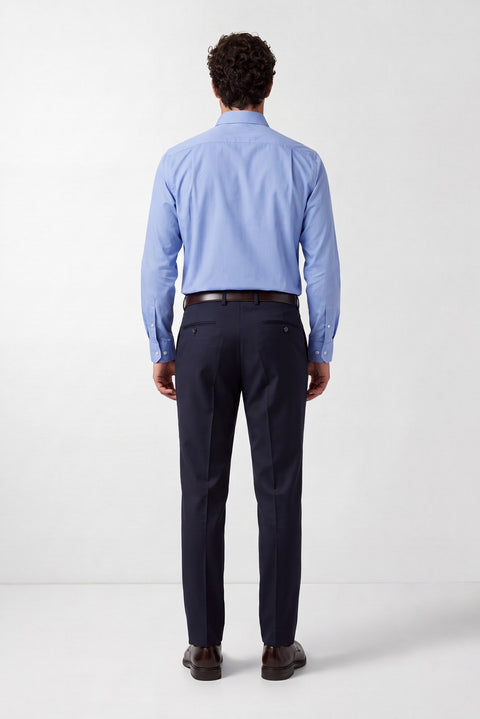 Dark Navy 7 Drop Slim Fit Narrow Cut Classic Wool Fabric Trousers