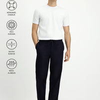 Koyu Lacivert Techno-Line Relaxed Fit Rahat Kesim Beli Lastikli İpli Likralı Klasik Kumaş Pantolon