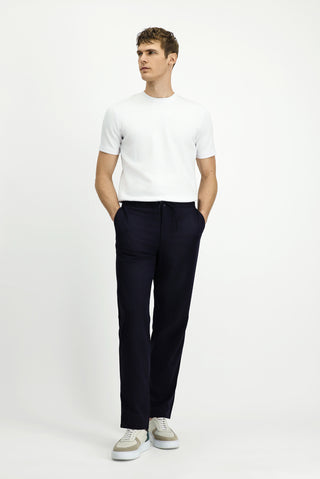 Koyu Lacivert Techno-Line 4 Drop Relaxed Fit Rahat Kesim Beli Lastikli İpli Likralı Klasik Kumaş Pantolon