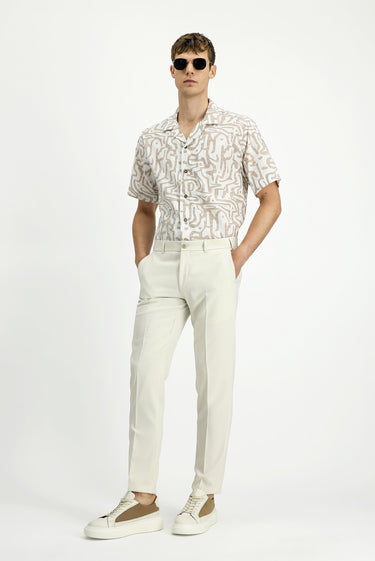 Krem Slim Fit Dar Kesim Likralı Klasik Kumaş Pantolon