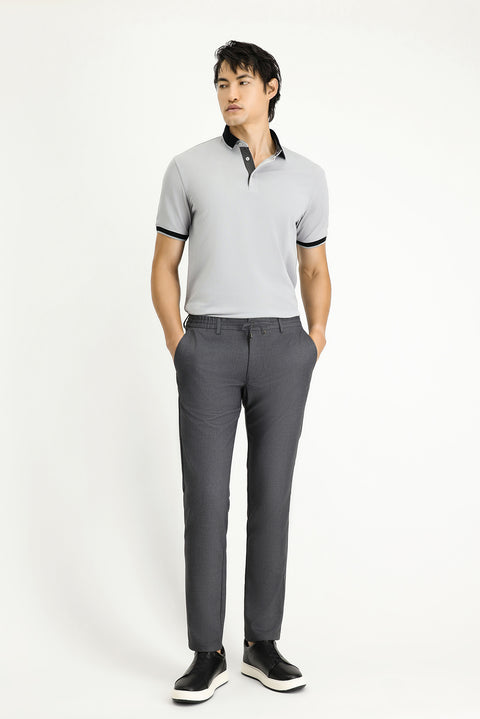 Orta Füme Slim Fit Dar Kesim Beli Bağcıklı Lastikli Pantolon