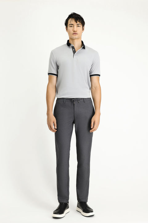 Orta Füme Slim Fit Dar Kesim Beli Bağcıklı Lastikli Pantolon
