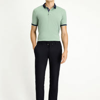Dark Navy Blue Slim Fit Narrow Cut Elastic Waist Drawstring Stretchy Trousers