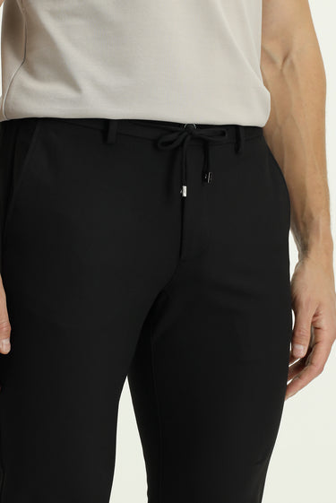 Siyah Regular Fit Beli Lastikli İpli Likralı Pantolon