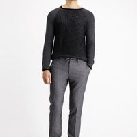 Siyah 7 Drop Super Slim Fit Eksra Dar Kesim Beli Lastikli İpli Desenli Likralı Klasik Kumaş Pantolon
