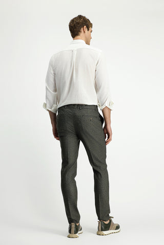 Orta Haki 7 Drop Super Slim Fit Eksra Dar Kesim Beli Lastikli İpli Desenli Likralı Klasik Kumaş Pantolon