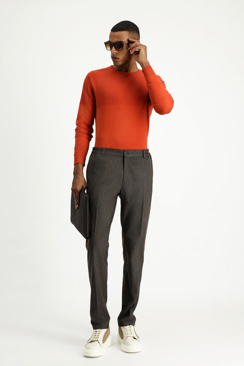 Koyu Kahve 7 Drop Super Slim Fit Eksra Dar Kesim Beli Lastikli Likralı Klasik Kumaş Pantolon