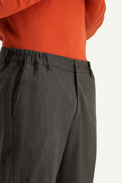 Koyu Kahve 7 Drop Super Slim Fit Eksra Dar Kesim Beli Lastikli Likralı Klasik Kumaş Pantolon