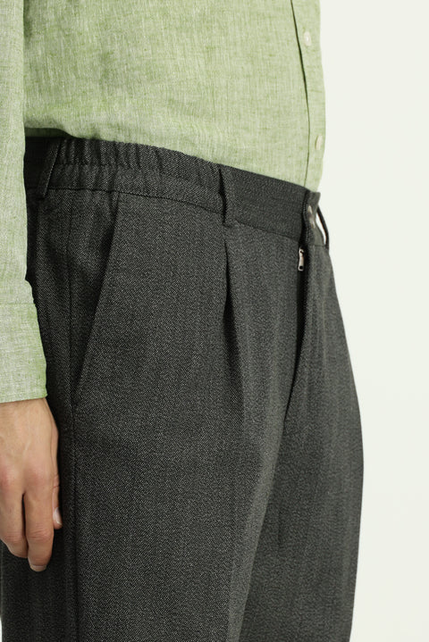 Koyu Haki 7 Drop Super Slim Fit Eksra Dar Kesim Beli Lastikli Likralı Klasik Kumaş Pantolon