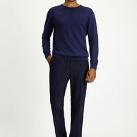 Koyu Lacivert 7 Drop Super Slim Fit Eksra Dar Kesim Likralı Beli Lastikli İpli Klasik Kumaş Pantolon