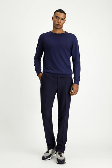 Koyu Lacivert Super Slim Fit Ekstra Dar Kesim Likralı Beli Lastikli İpli Klasik Kumaş Pantolon