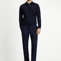 Koyu Lacivert 7 Drop Slim Fit Dar Kesim Likralı Beli Lastikli İpli Klasik Kumaş Pantolon