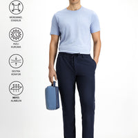 Koyu Lacivert Techno-Line Super Slim Fit Ekstra Dar Kesim Likralı Beli Lastikli İpli Klasik Kumaş Pantolon