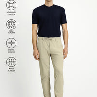 Orta Bej Techno-Line Super Slim Fit Ekstra Dar Kesim Likralı Beli Lastikli İpli Klasik Kumaş Pantolon