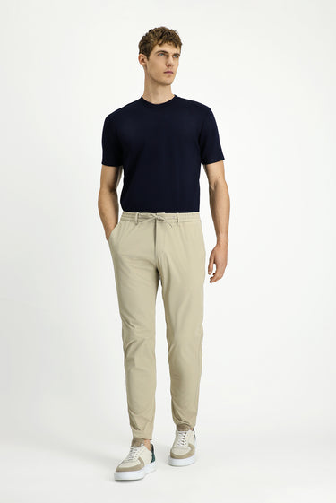 Orta Bej Techno-Line Super Slim Fit Ekstra Dar Kesim Likralı Beli Lastikli İpli Klasik Kumaş Pantolon