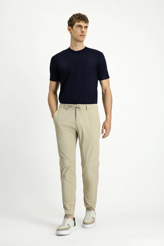 Orta Bej Techno-Line 7 Drop Super Slim Fit Eksra Dar Kesim Likralı Beli Lastikli İpli Klasik Kumaş Pantolon