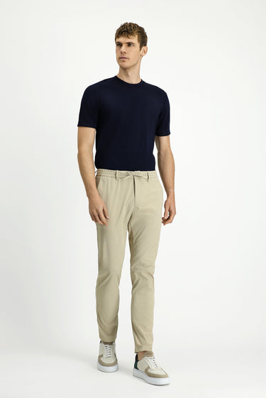 Orta Bej Techno-Line Super Slim Fit Ekstra Dar Kesim Likralı Beli Lastikli İpli Klasik Kumaş Pantolon