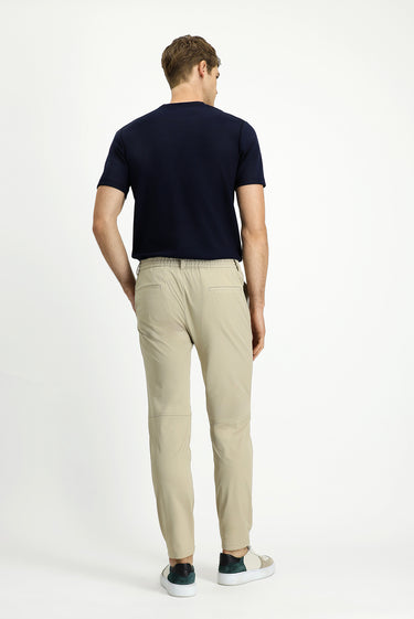 Orta Bej Techno-Line Super Slim Fit Ekstra Dar Kesim Likralı Beli Lastikli İpli Klasik Kumaş Pantolon