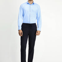 Koyu Lacivert Slim Fit Dar Kesim Beli Lastikli İpli Klasik Kumaş Pantolon