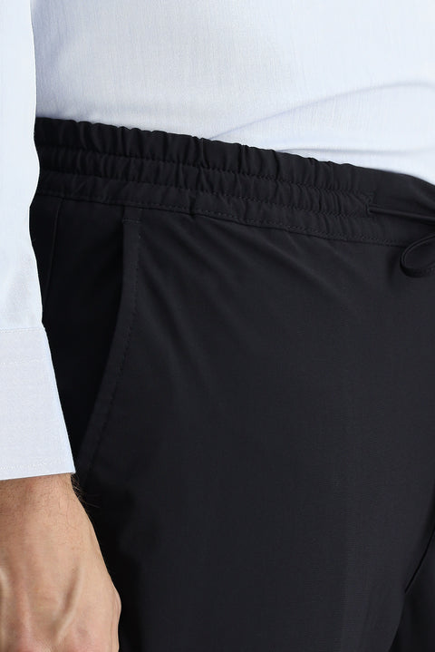 Koyu Lacivert Techno-Line 7 Drop Super Slim Fit Eksra Dar Kesim Beli Lastikli İpli Likralı Klasik Kumaş Pantolon