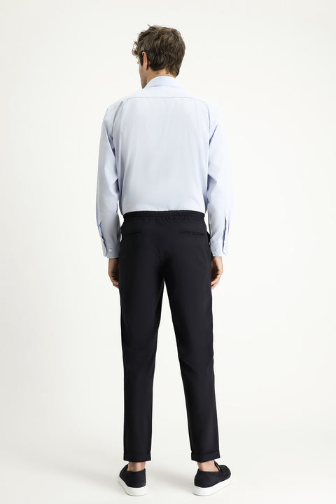 Koyu Lacivert Techno-Line 7 Drop Super Slim Fit Eksra Dar Kesim Beli Lastikli İpli Likralı Klasik Kumaş Pantolon