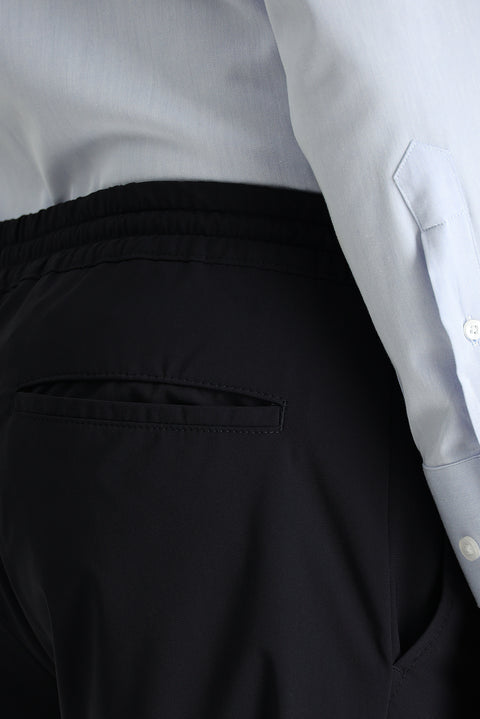 Koyu Lacivert Techno-Line 7 Drop Super Slim Fit Eksra Dar Kesim Beli Lastikli İpli Likralı Klasik Kumaş Pantolon