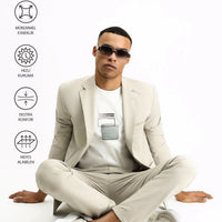 Açık Bej Techno-Line 7 Drop Super Slim Fit Eksra Dar Kesim Beli Lastikli İpli Likralı Klasik Kumaş Pantolon