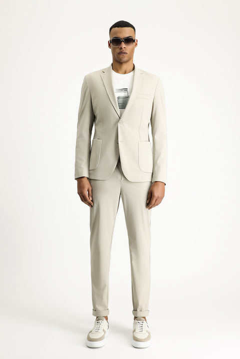 Açık Bej Techno-Line 7 Drop Super Slim Fit Eksra Dar Kesim Beli Lastikli İpli Likralı Klasik Kumaş Pantolon