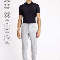 Açık Gri Techno-Line Super Slim Fit Ekstra Dar Kesim Likralı Beli Lastikli İpli Klasik Kumaş Pantolon