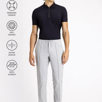 Açık Gri Techno-Line 7 Drop Super Slim Fit Eksra Dar Kesim Likralı Beli Lastikli İpli Klasik Kumaş Pantolon