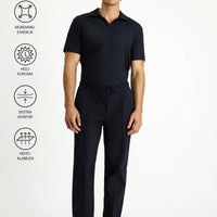 Koyu Lacivert Techno-Line Super Slim Fit Ekstra Dar Kesim Likralı Beli Lastikli İpli Klasik Kumaş Pantolon