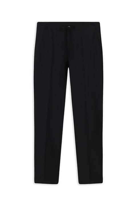 Dark Navy Techno-Line 7 Drop Super Slim Fit Extra Narrow Cut Lycra Elastic Waist Drawstring Classic Fabric Trousers