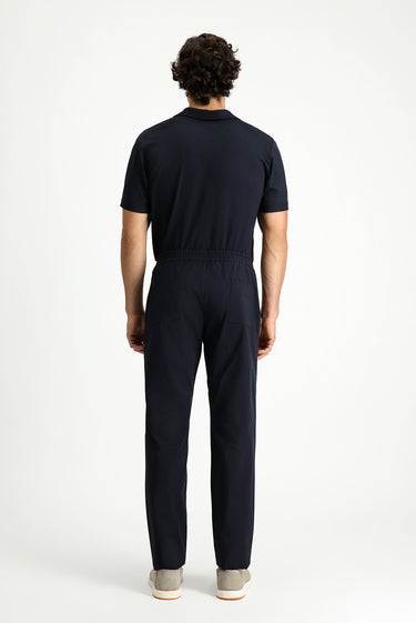 Koyu Lacivert Techno-Line Super Slim Fit Ekstra Dar Kesim Likralı Beli Lastikli İpli Klasik Kumaş Pantolon