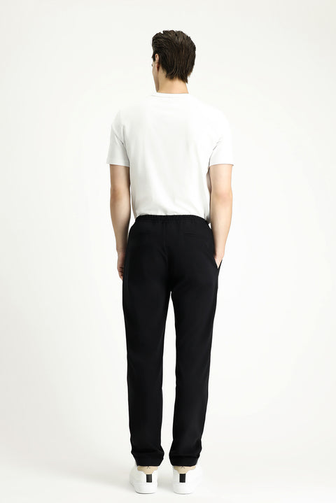 Siyah Techno-Line 7 Drop Slim Fit Dar Kesim Beli Lastikli İpli Likralı Klasik Kumaş Pantolon