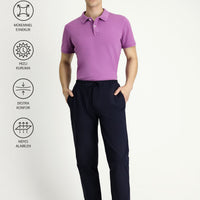 Koyu Lacivert Techno-Line 7 Drop Slim Fit Dar Kesim Beli Lastikli İpli Likralı Klasik Kumaş Pantolon