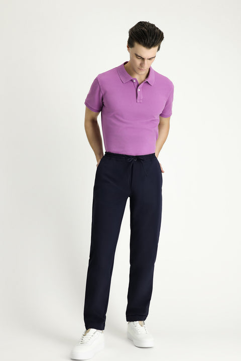 Koyu Lacivert Techno-Line 7 Drop Slim Fit Dar Kesim Beli Lastikli İpli Likralı Klasik Kumaş Pantolon