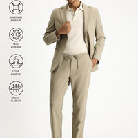 Açık Vizon Techno-Line 7 Drop Slim Fit Dar Kesim Beli Lastikli İpli Likralı Klasik Kumaş Pantolon