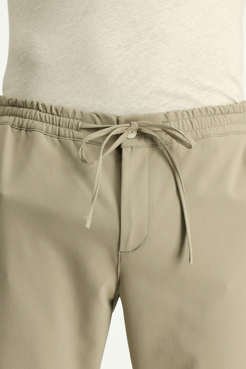 Açık Vizon Techno-Line 7 Drop Slim Fit Dar Kesim Beli Lastikli İpli Likralı Klasik Kumaş Pantolon