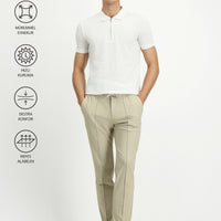 Krem Techno-Line 7 Drop Super Slim Fit Eksra Dar Kesim Likralı Beli Lastikli İpli Klasik Kumaş Pantolon