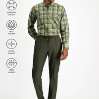 Koyu Haki Techno-Line Super Slim Fit Ekstra Dar Kesim Likralı Beli Lastikli İpli Klasik Kumaş Pantolon