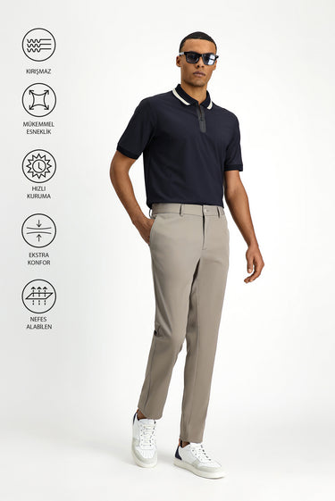 Orta Vizon Techno-Line Super Slim Fit Ekstra Dar Kesim Likralı Klasik Kumaş Pantolon